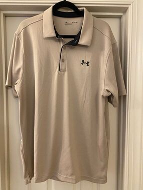 Under Armour XL Men's Light Beige Loose Polo with Dark Trim